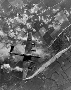 A Handley Page Halifax heavy bomber over Normandy, July 1944