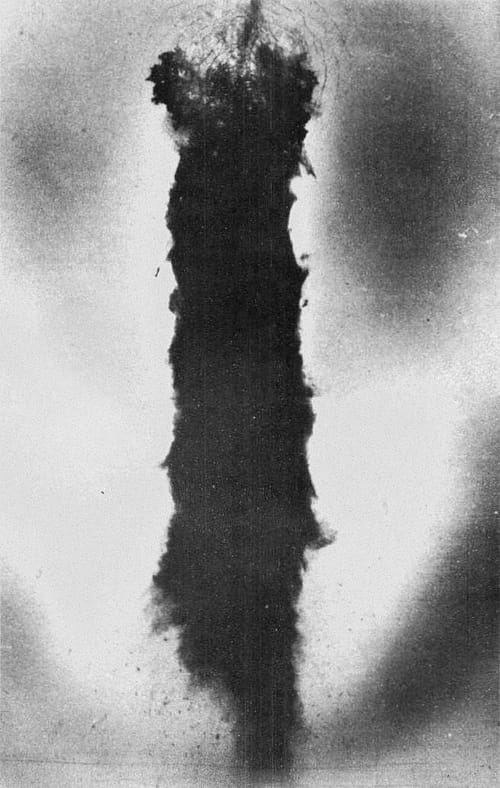 The Hobo 28 Crash site. Blackened ice, the point of impact is at the top.