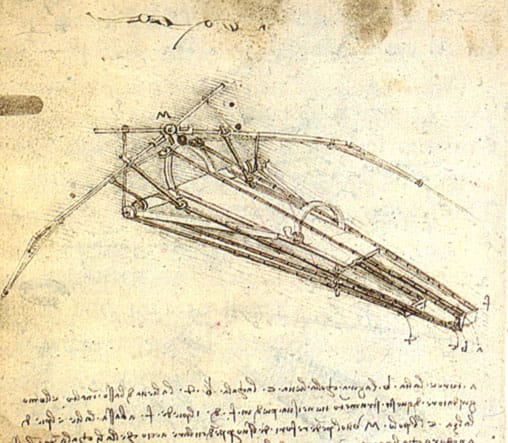 Leonardo da Vinci's design for a flying machine — from the Codex Atlanticus, circa 1488