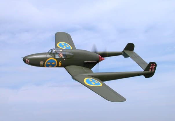 The Saab J21, with its rear-mounted pusher propeller