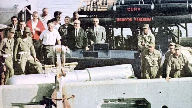 The recovered B28 thermonuclear bomb on the deck of USS Petrel, 1966