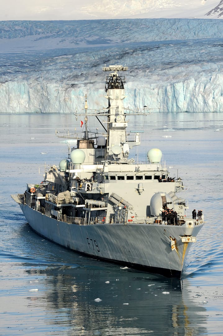 HMS Portland Sails Near Huge Glacier in South Georgia