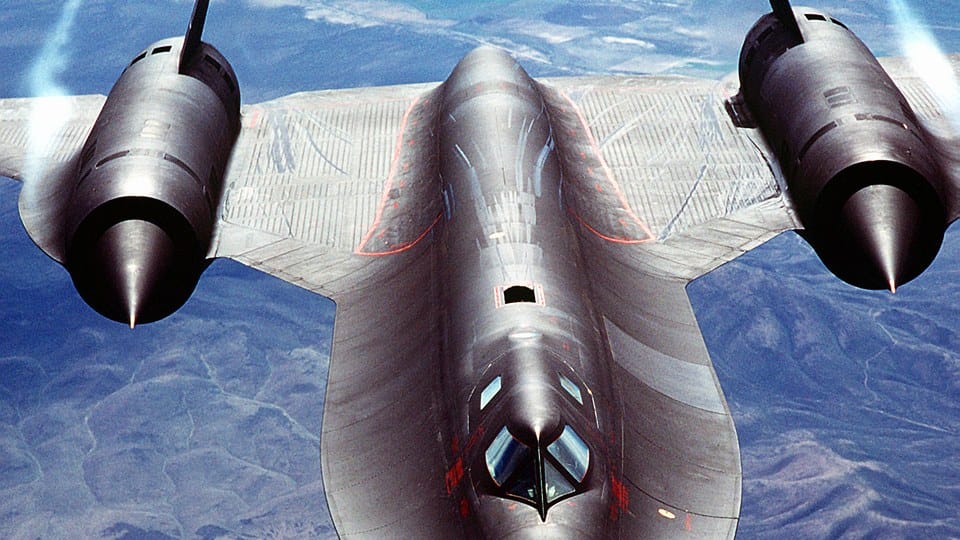 SR-71 Blackbird reconnaissance aircraft from unique angle