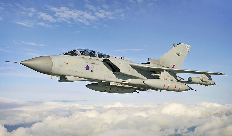 RAF Panavia Tornado GR4 flying over the desert during operations