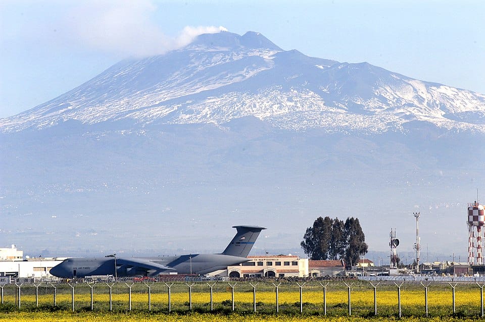 Naval Air Station Sigonella Sicily with Mount Etna
