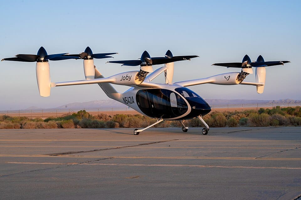 Joby Aviation eVTOL air taxi flying over New York City