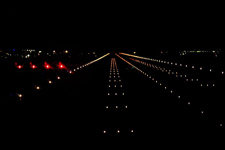 Runway Lights Night Approach Aviation