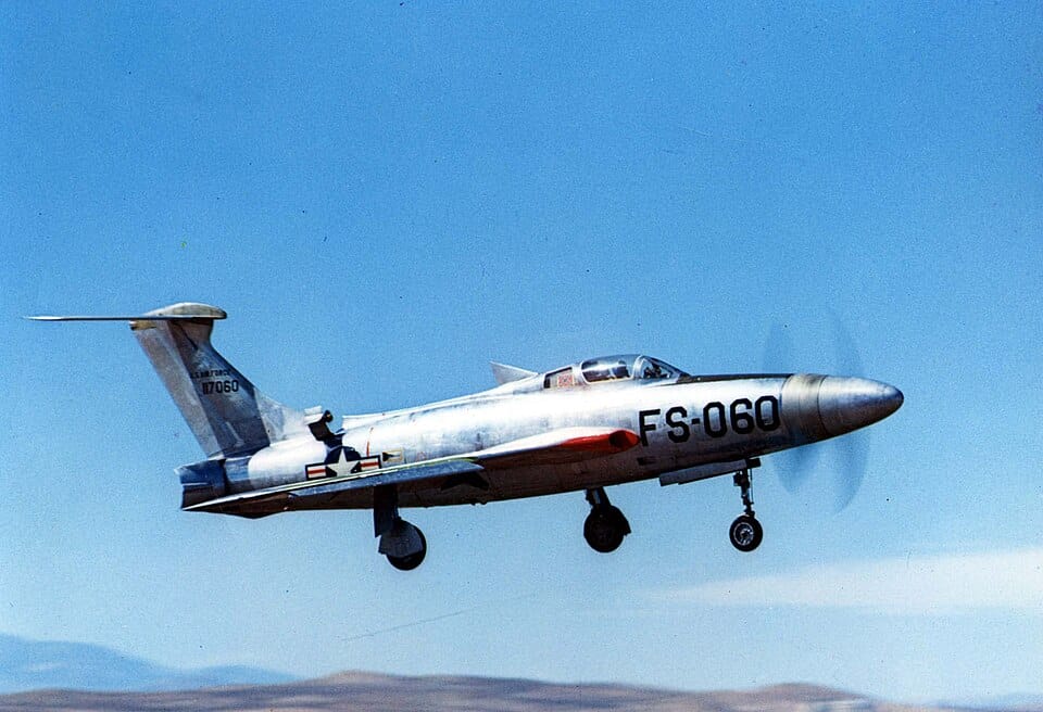 Republic XF-84H Thunderscreech, experimentelles Turboprop-Flugzeug im Flug