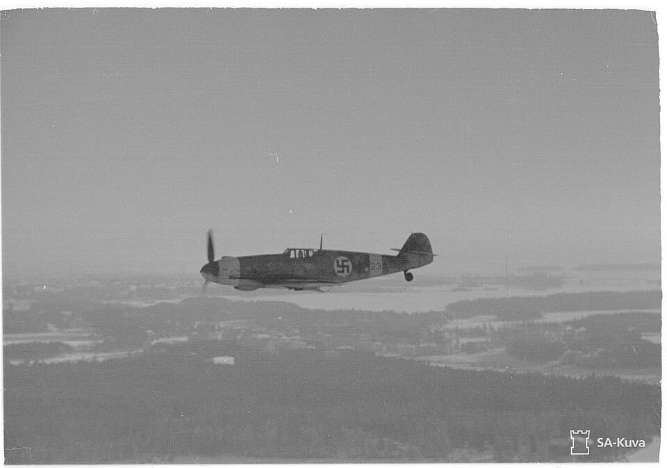 A Messerschmitt Bf 109 G-2 of the Finnish Air Force — the aircraft in which Juutilainen scored many of his later victories during the Continuation War