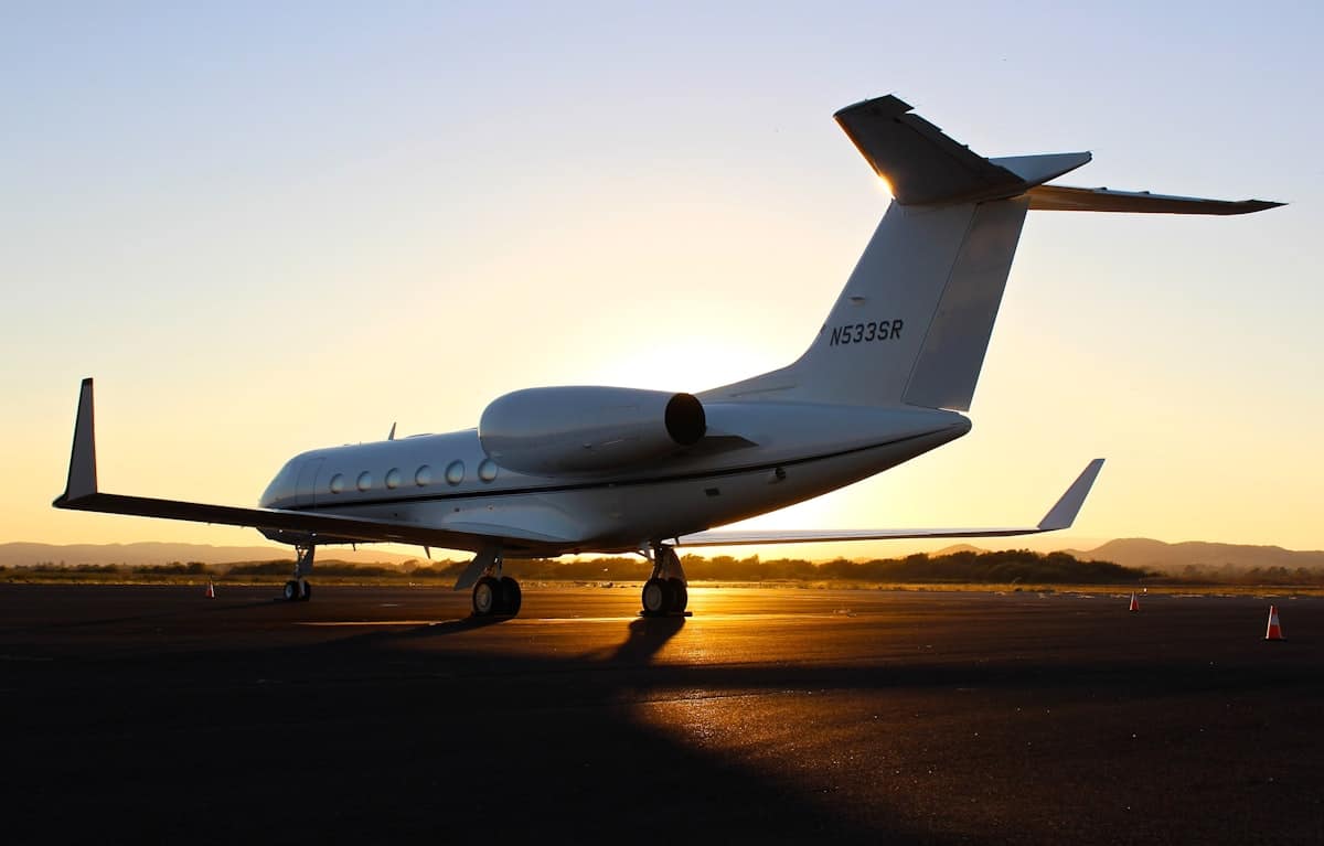 Aircraft parked in a maintenance hangar