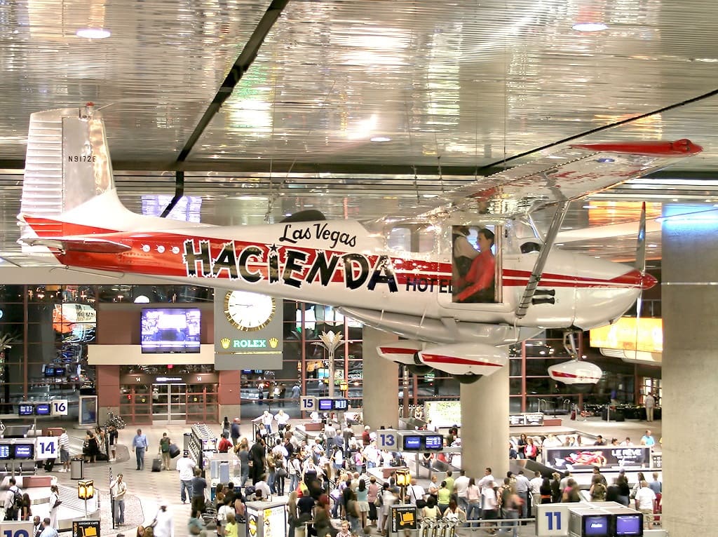 The Hacienda Cessna 172 N9217B on display at Harry Reid International Airport, Las Vegas