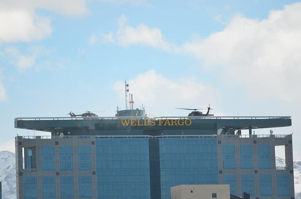 Helipads in use at Wells Fargo Center showing urban rooftop aviation