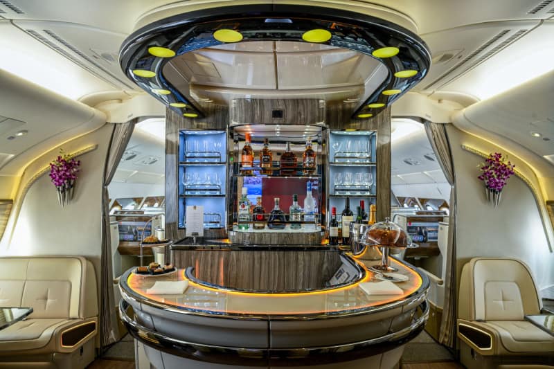 Onboard lounge in the retrofitted Emirates A380