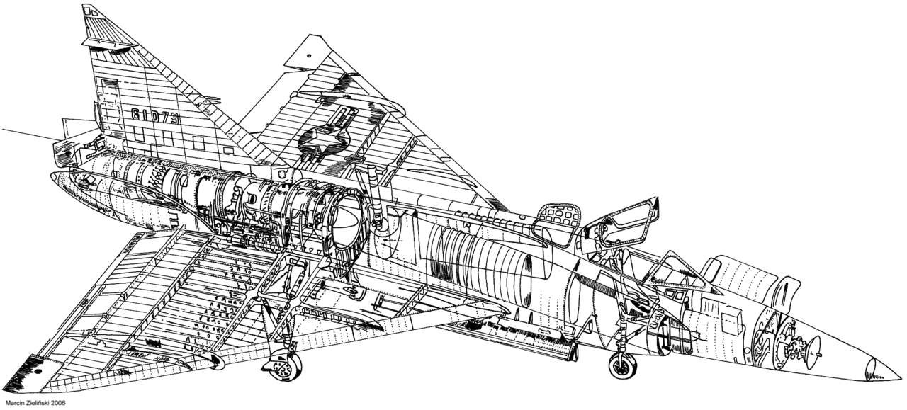 Cross-section diagram illustrating the area rule on the F-102