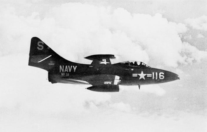 Grumman F9F-5 Panther of VF-51 in flight over Korea