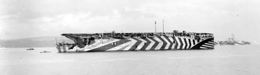 British aircraft carrier HMS Argus in dazzle camouflage in 1918