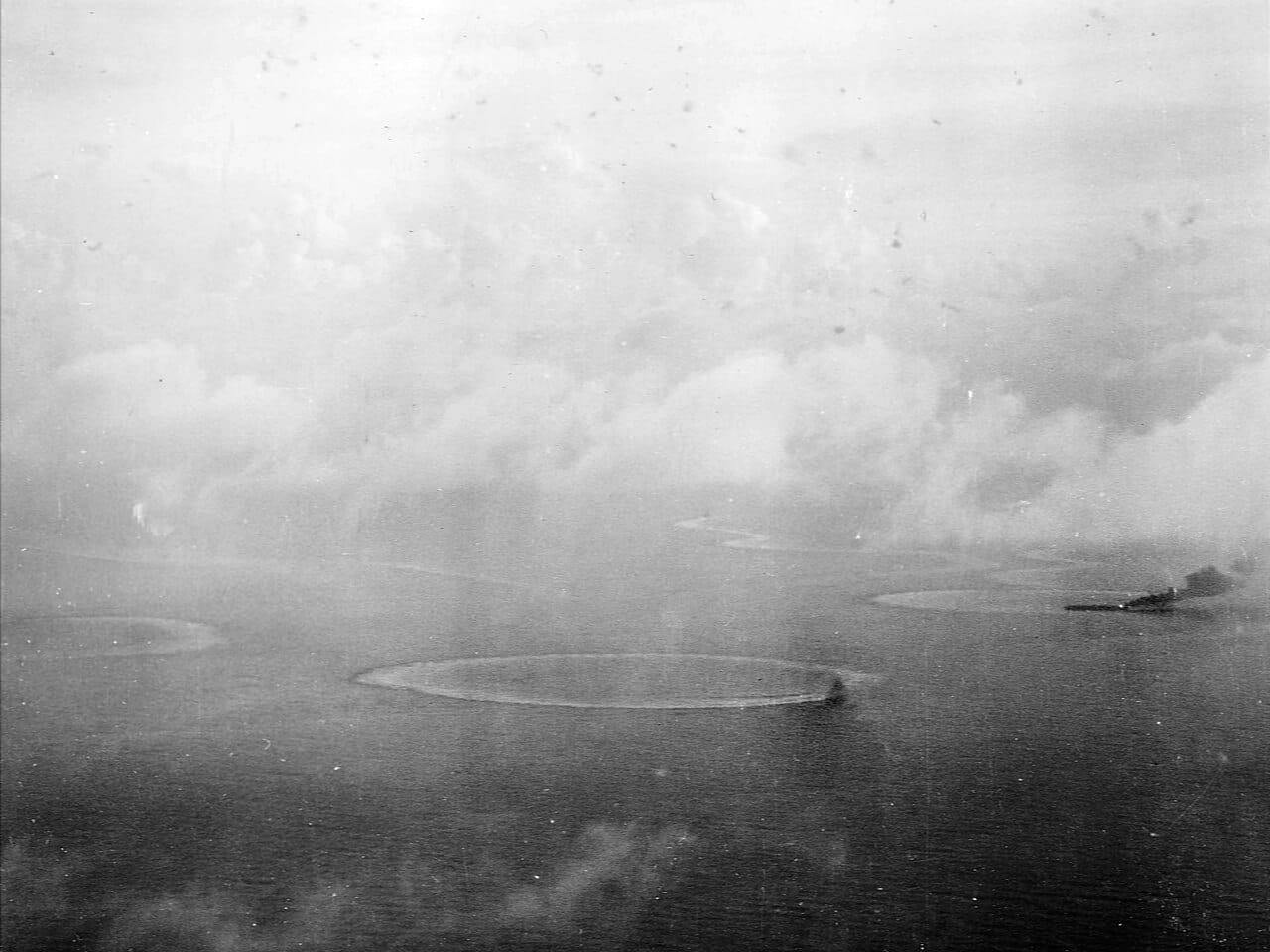 A Japanese ship under air attack during the Battle of the Philippine Sea