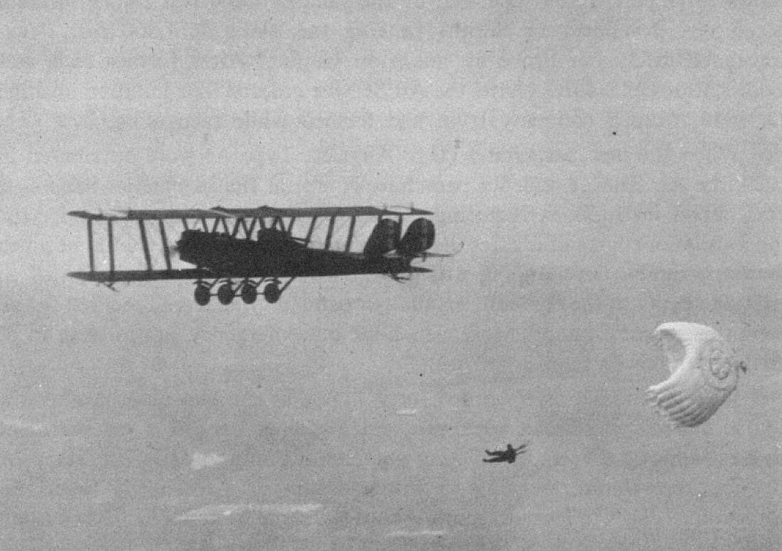 A parachute test jump at McCook Field in 1922