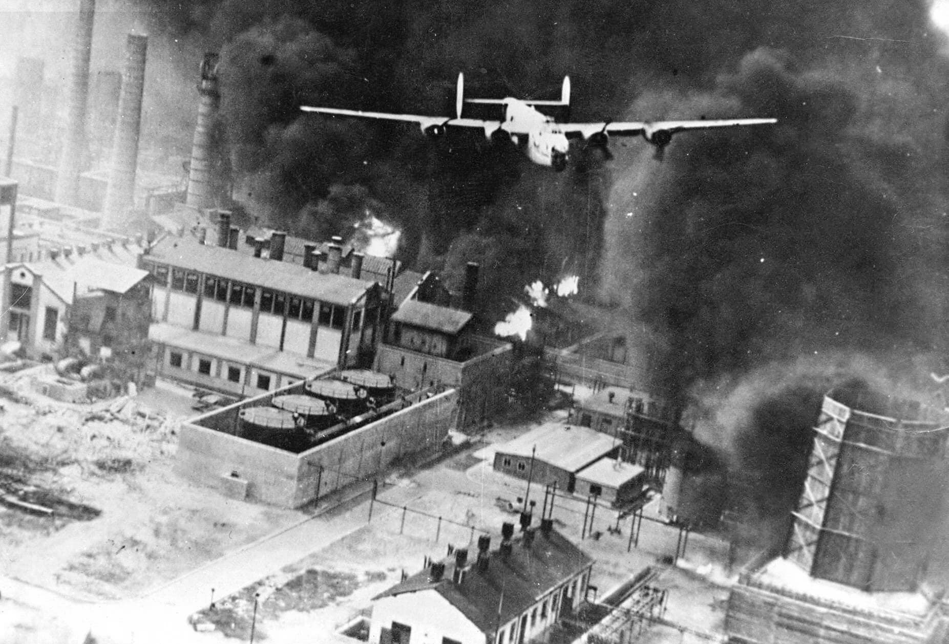 B-24 Liberators bomb oil refineries at Ploesti Romania during Operation Tidal Wave 1943