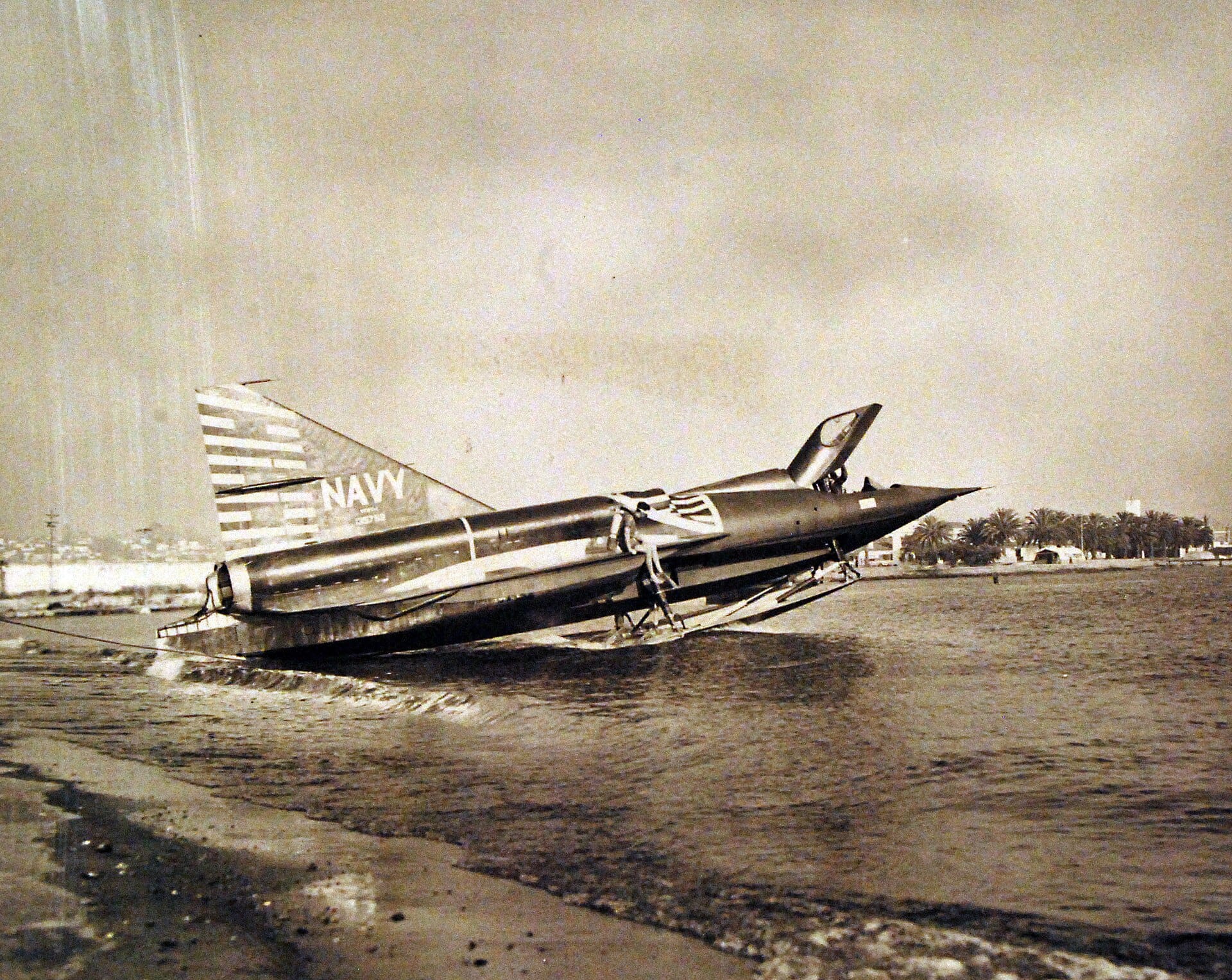 The Convair Sea Dart on the water