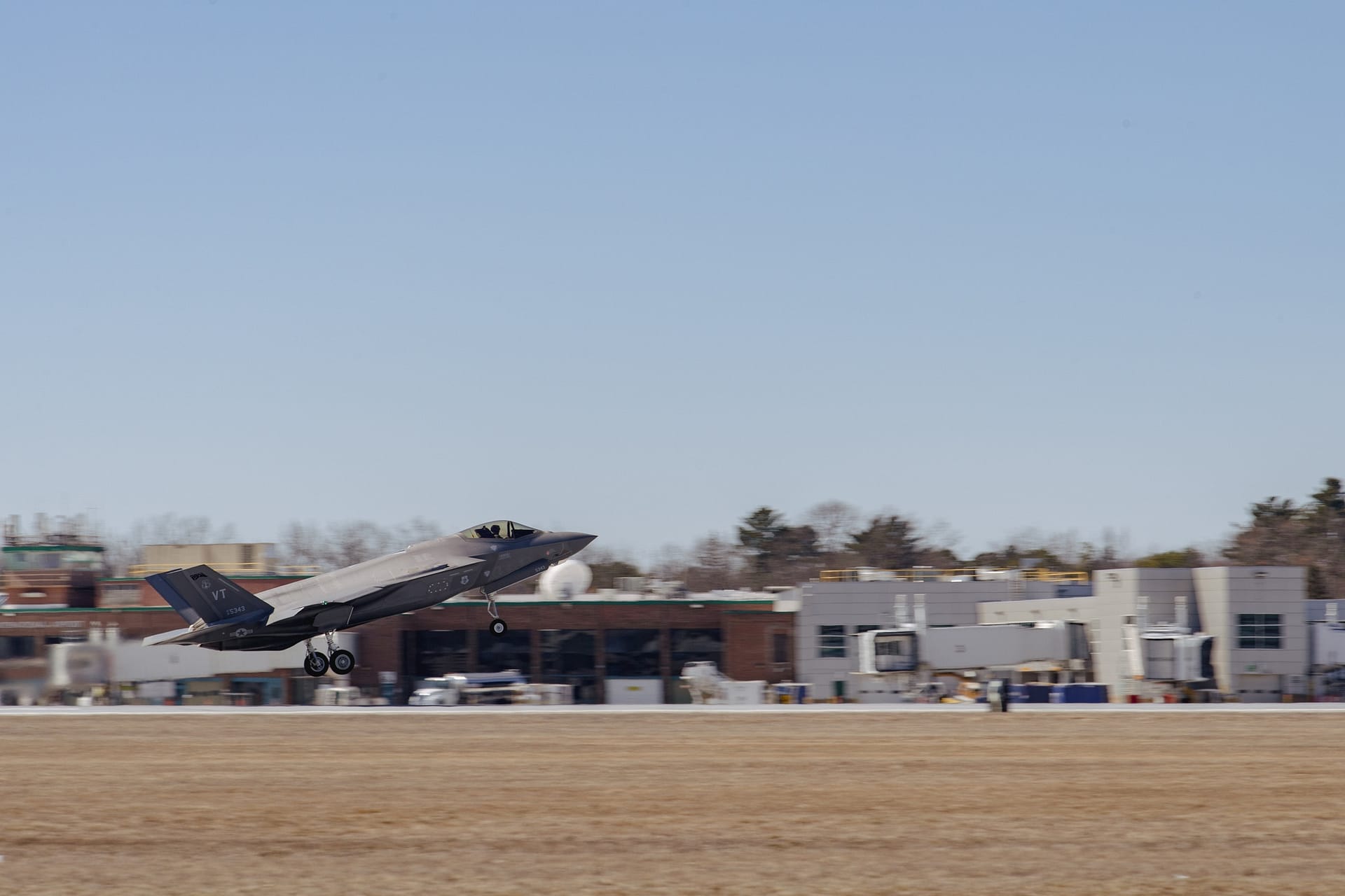 Vermont Air National Guard F-35A Lightning II of the 158th Fighter Wing departs Burlington