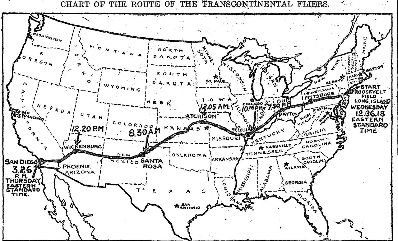 The 1923 transcontinental route