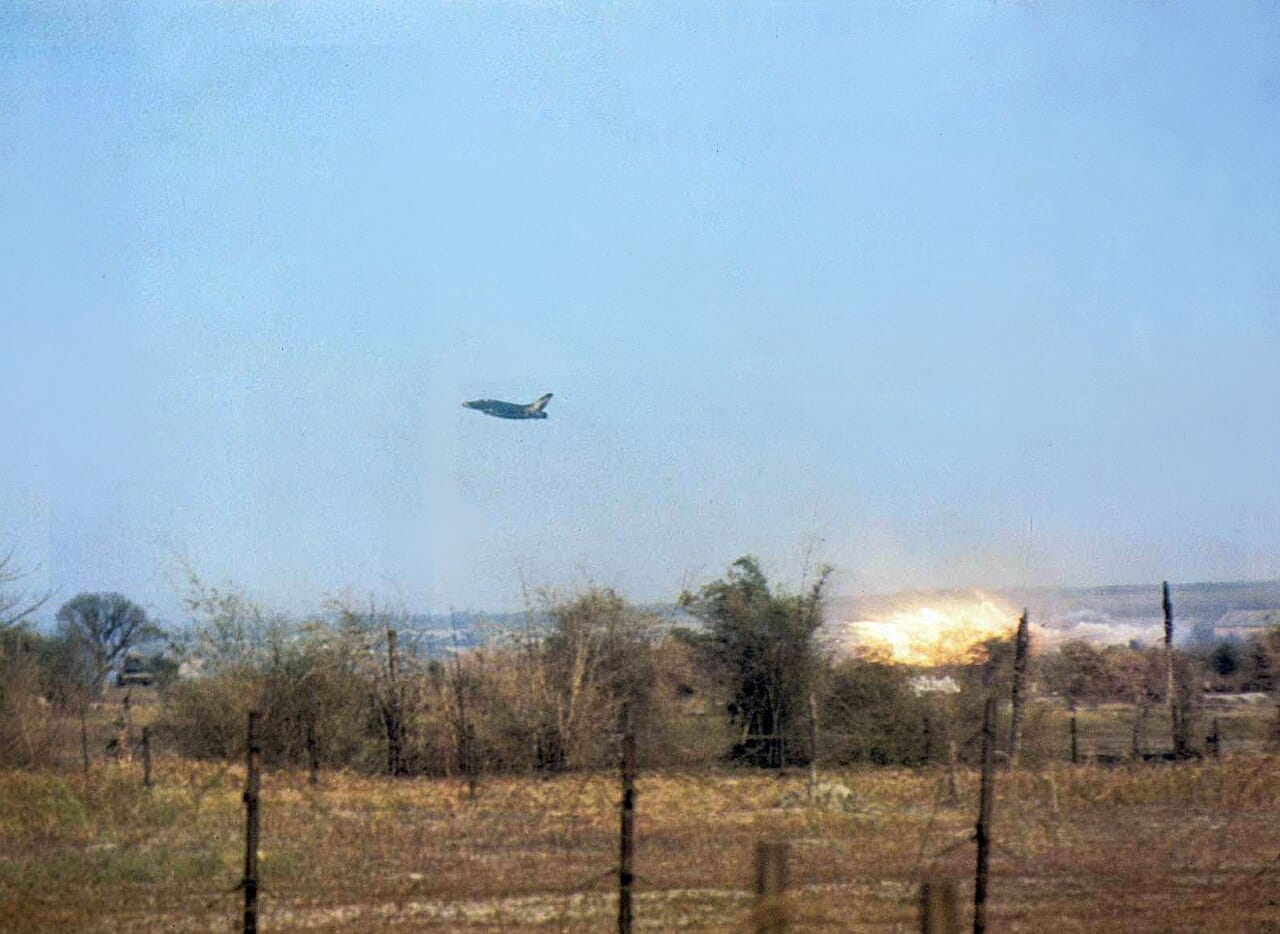F-100D Super Sabre dropping napalm in Vietnam, 1968