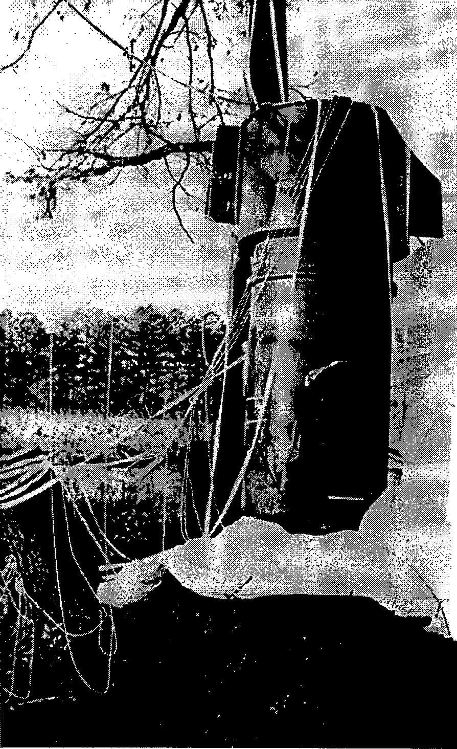 Bomba de hidrógeno Goldsboro Mark 39 casi en posición vertical en un campo cerca de Faro, Carolina del Norte, 1961.