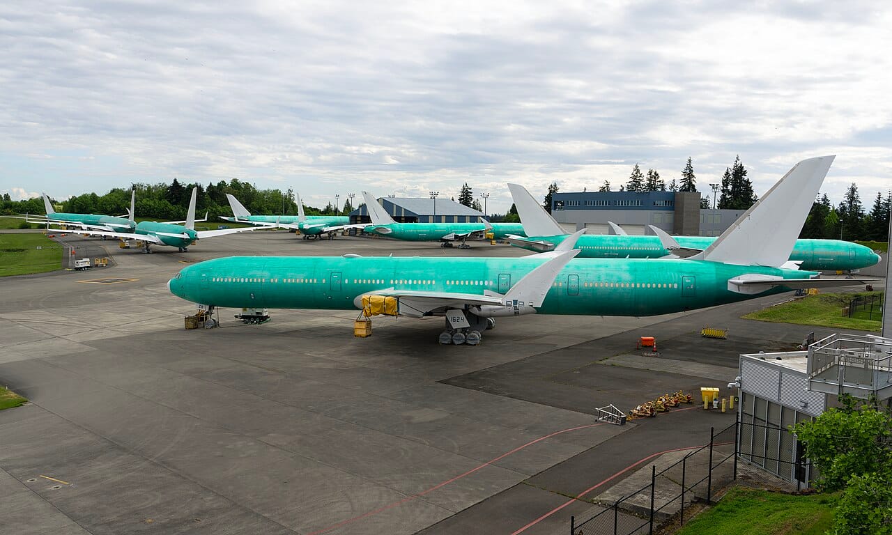 Stored Boeing 777X aircraft at Paine Field