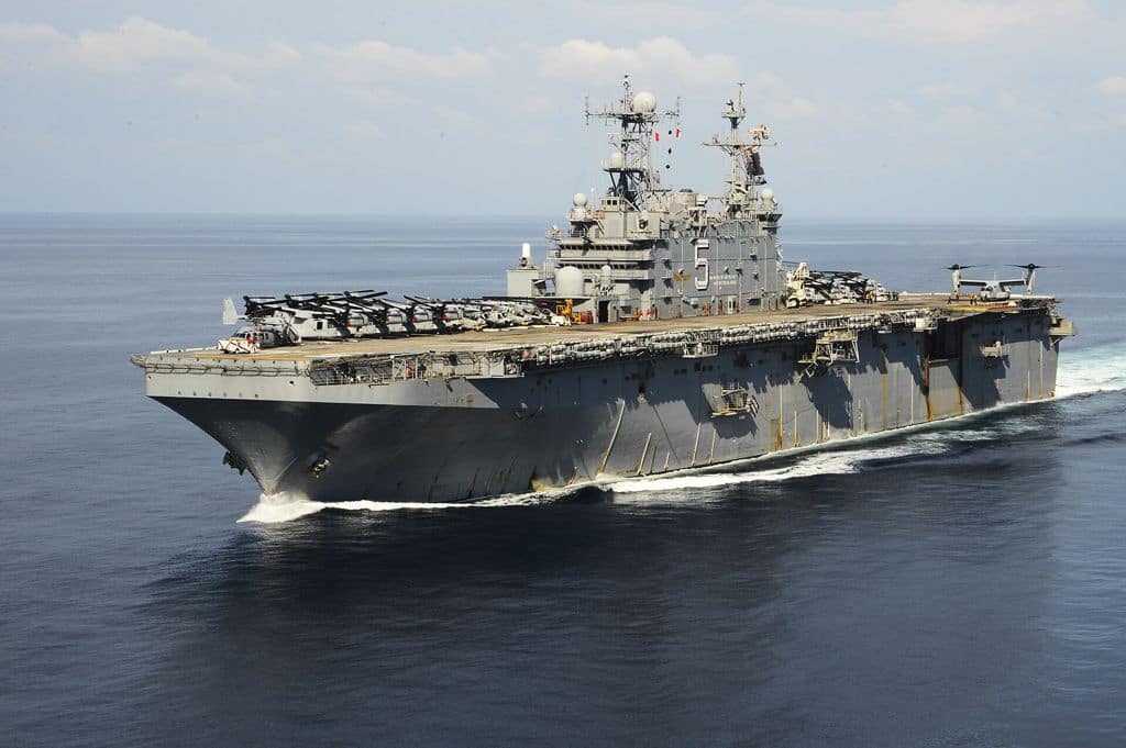 The amphibious assault ship USS Peleliu underway in the Philippine Sea