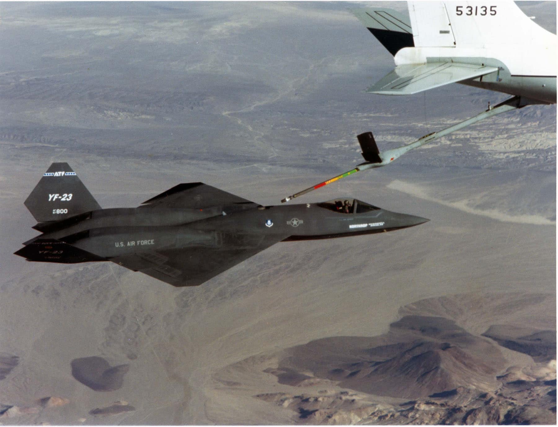Northrop YF-23 refueling in flight during the 1990 ATF flight test campaign