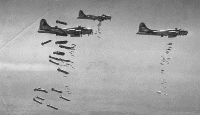 B-17 All American with severely damaged tail section, WWII 1943
