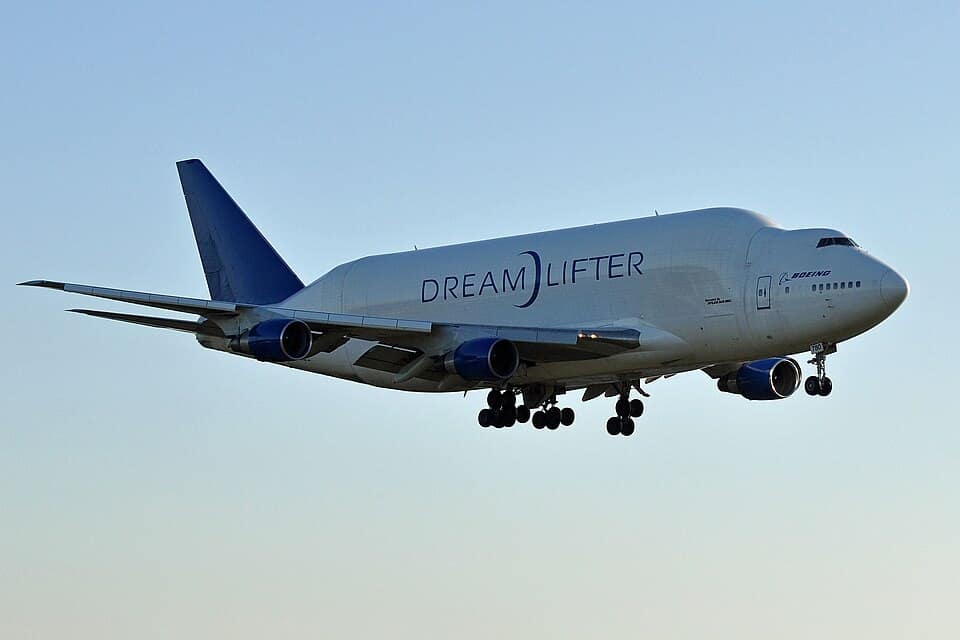 A Boeing 747 Dreamlifter — the same type that landed at the wrong Wichita airport in 2013