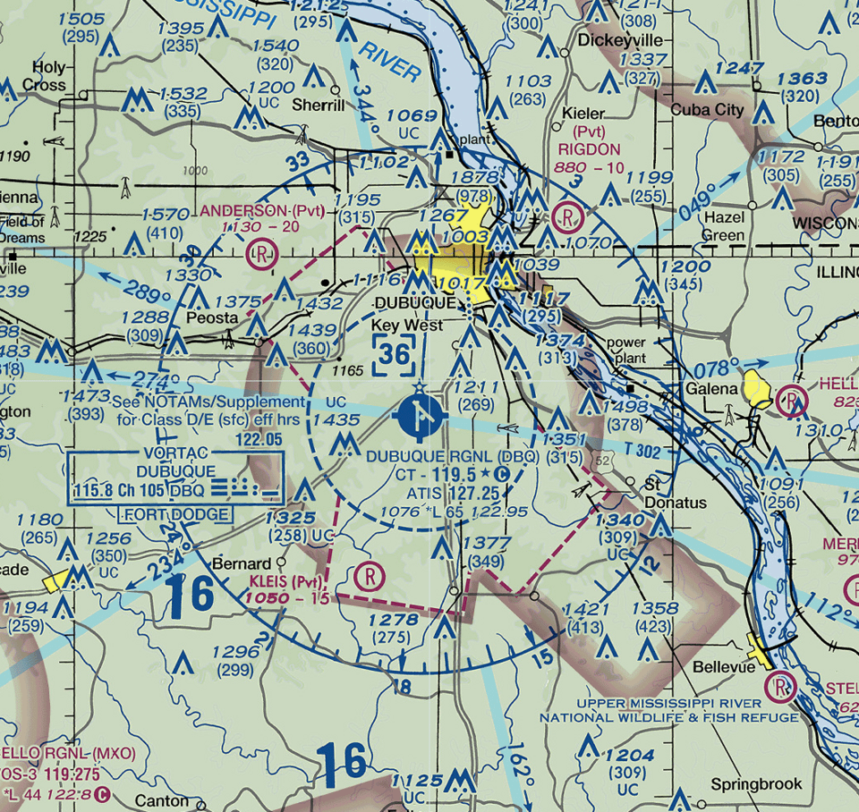 VFR sectional aeronautical chart showing airspace classifications