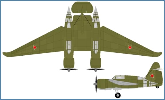 Belyayev DB-LK three-view diagram