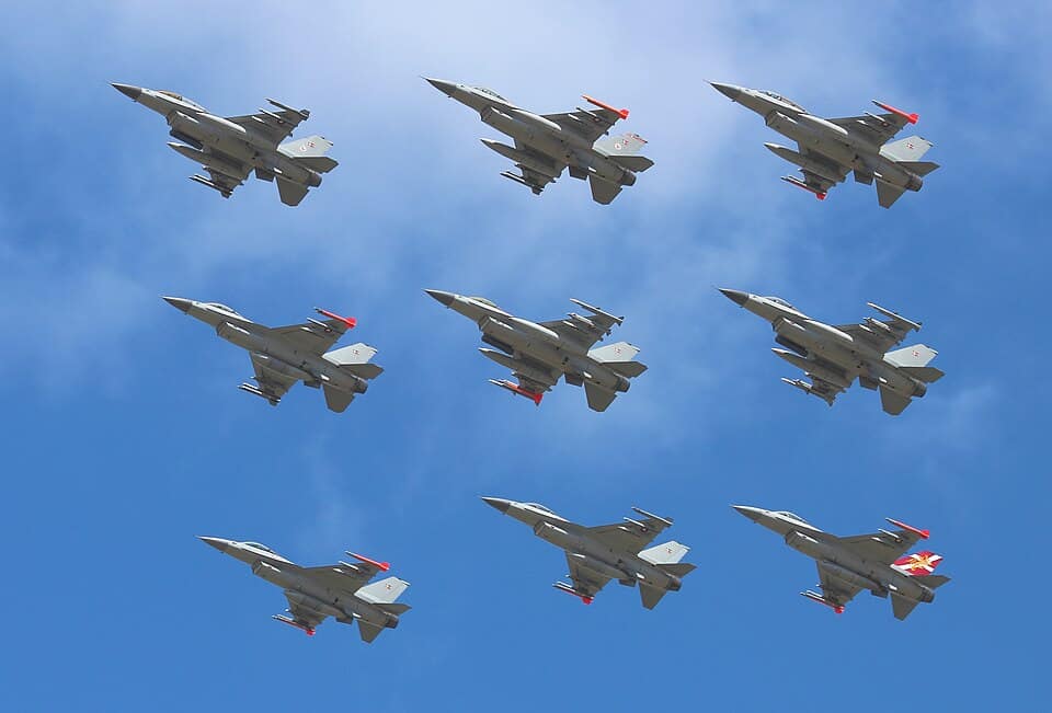 Royal Danish Air Force F-16 Fighting Falcons in diamond formation