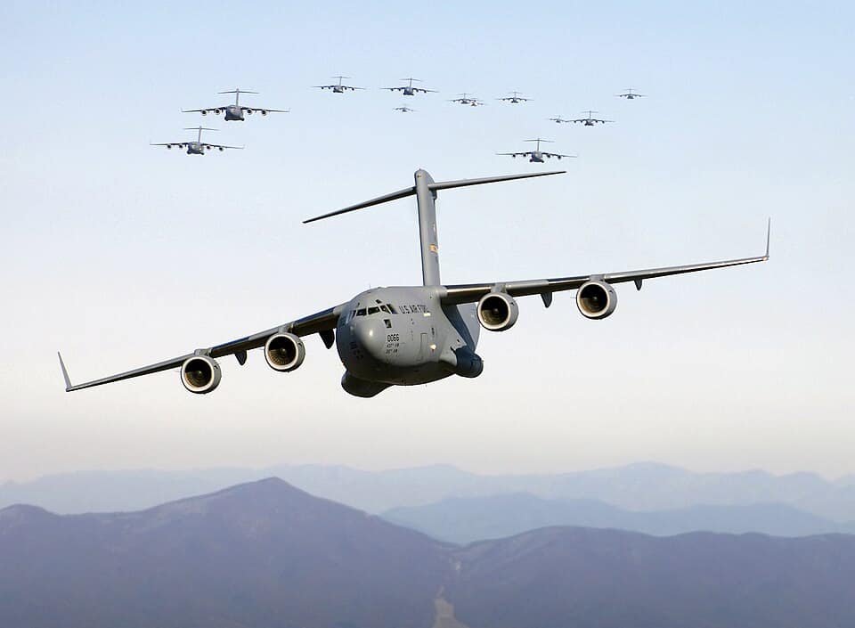 C-17 Globemaster III loading cargo for strategic airlift