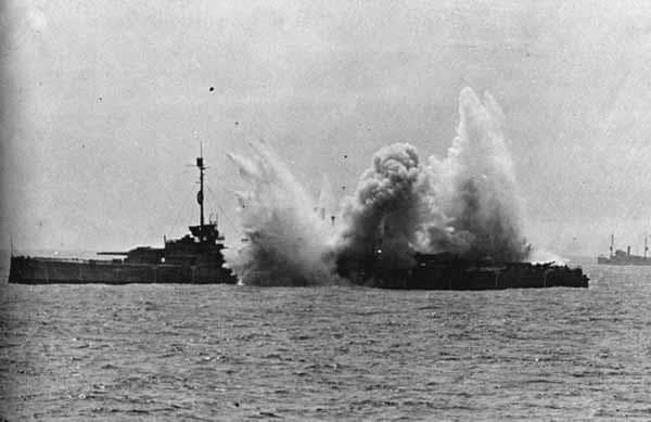 SMS Ostfriesland hit by bombs during Billy Mitchell bombing test 1921