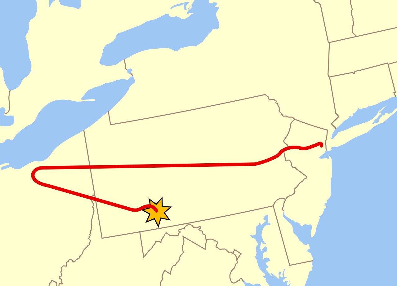 United Airlines Flight 93 path on September 11, 2001