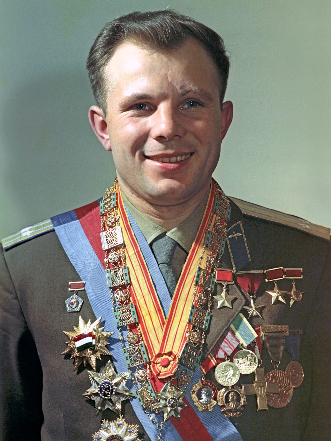 Yuri Gagarin with awards