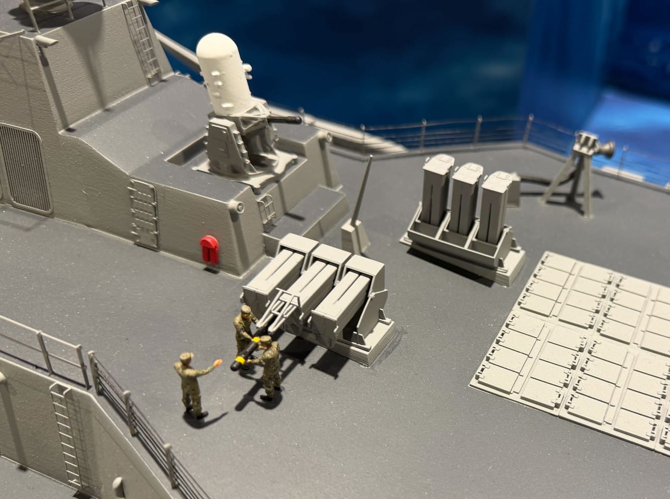 Lockheed Martin Arleigh Burke destroyer model with JAGM Quad Launchers at Sea Air Space 2026