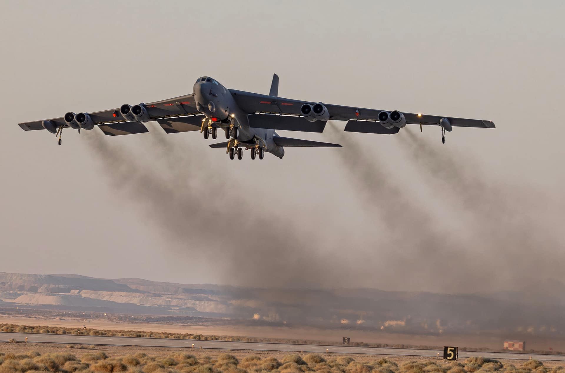 A B-52H Stratofortress departs Edwards Air Force Base