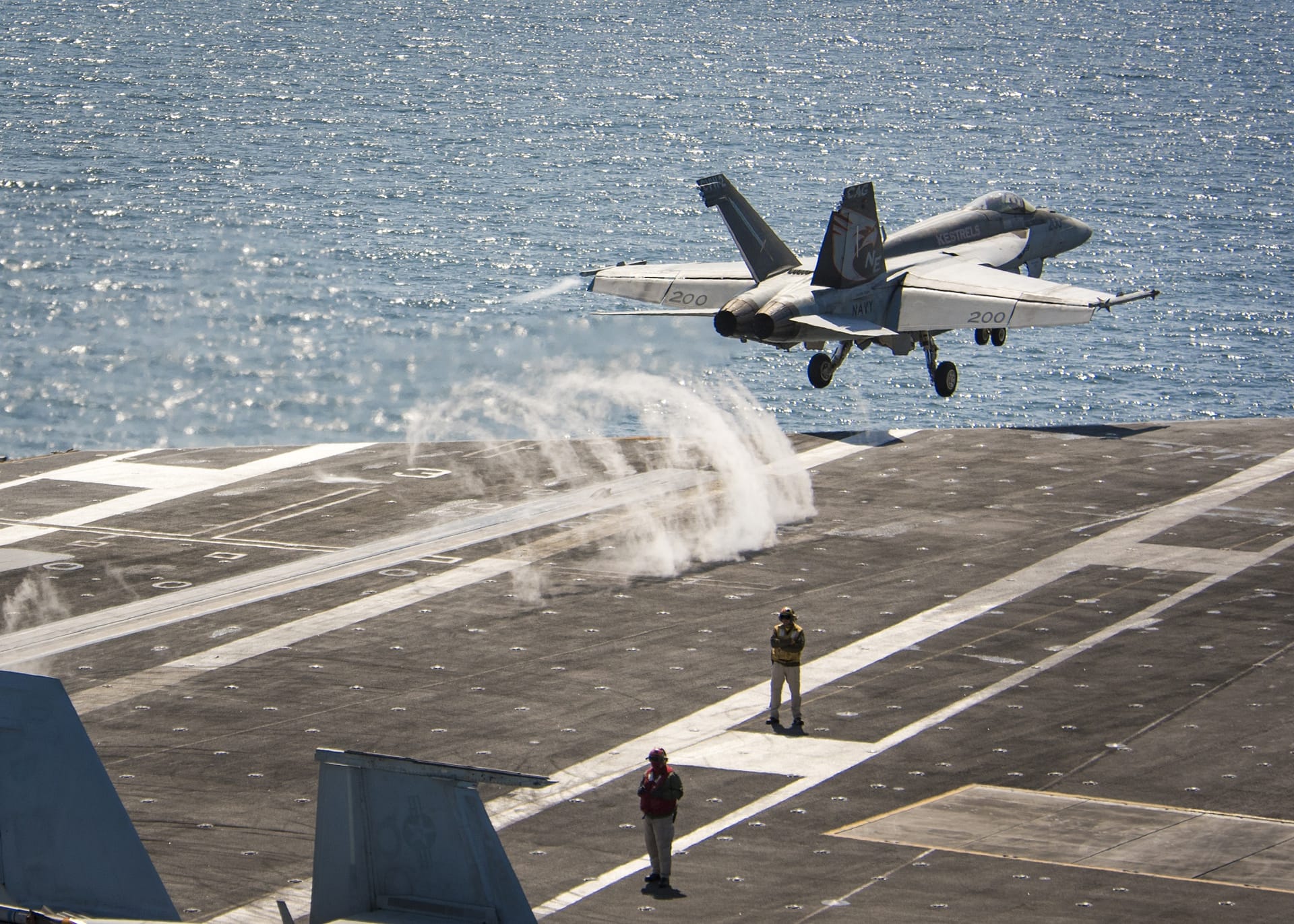 An F/A-18E Super Hornet launches from an aircraft carrier