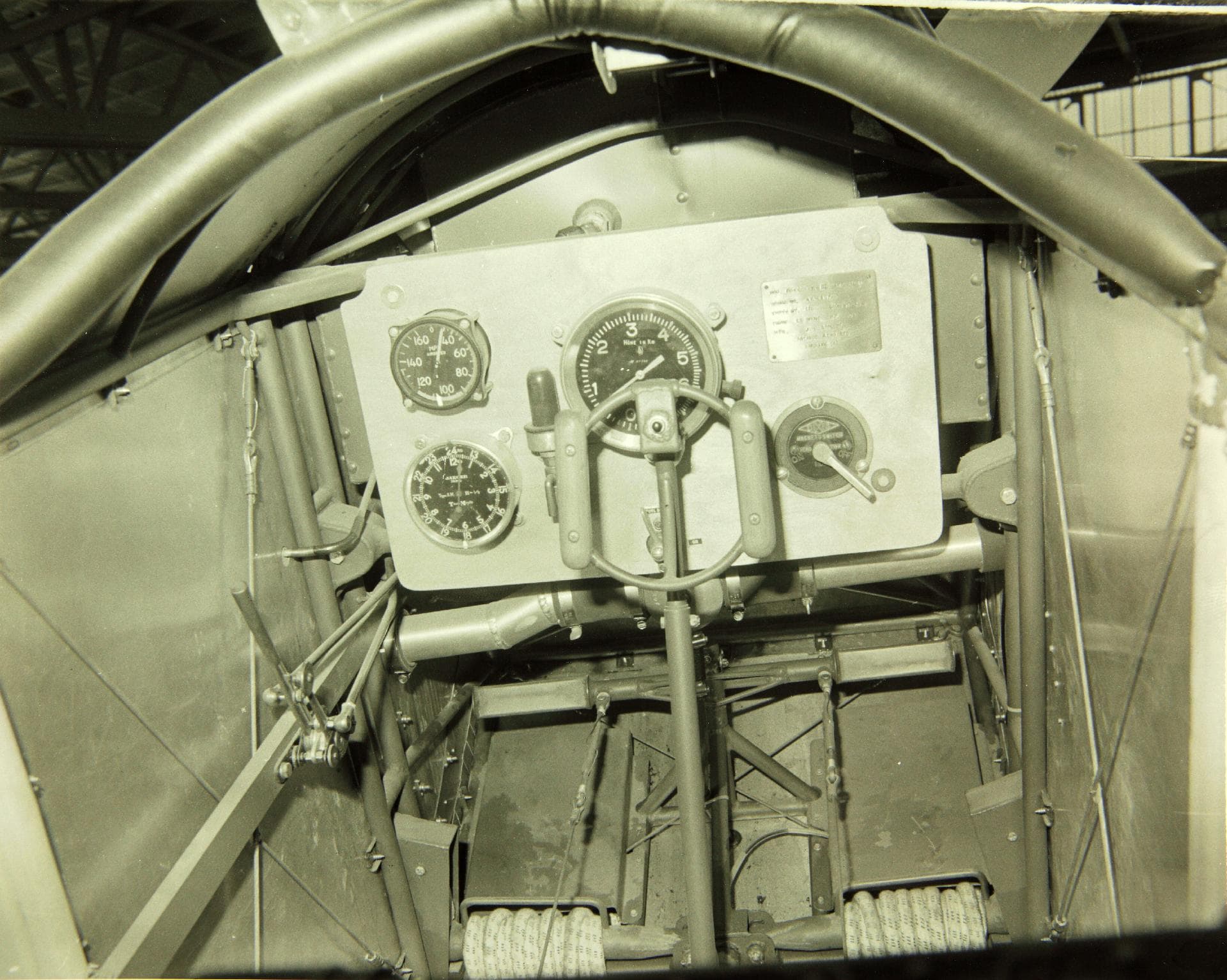 The cockpit of a Fokker Eindecker, showing the machine gun