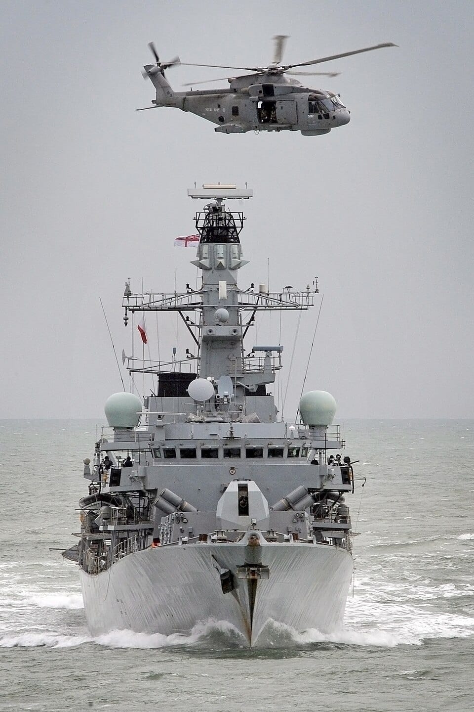 HMS Sutherland Type 23 frigate with Merlin helicopter