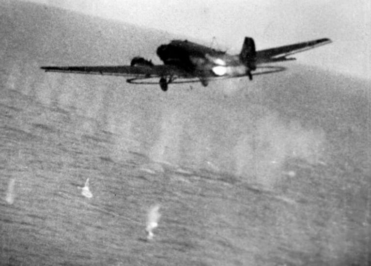Camera gun footage of a Ju 52 minesweeper being shot down off Lorient, France