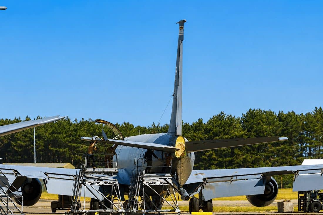 Close-up of the damaged KC-135 at RAF Mildenhall