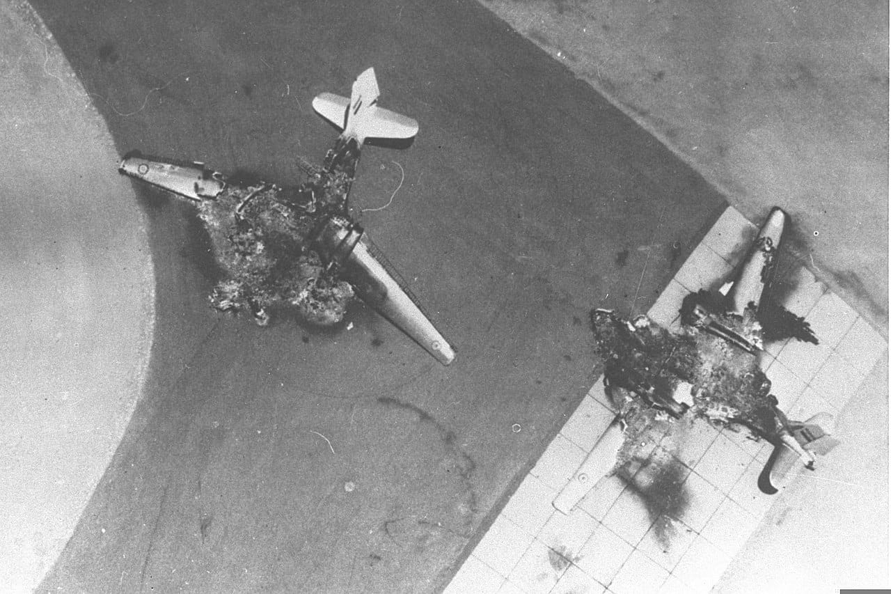 Egyptian aircraft destroyed on the ground, June 1967