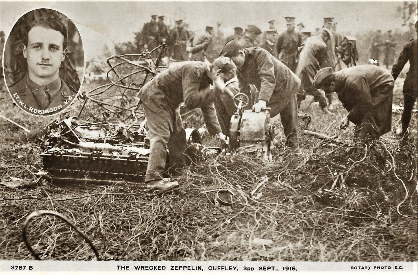 The wreckage of airship SL 11 at Cuffley, 1916