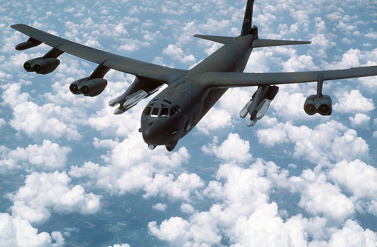 A B-52 armed with AGM-86B air-launched cruise missiles